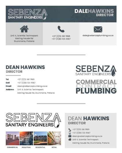 Sebenza Sanitary Engineers, plumber email signature design, email signature designers plumbers, contract plumbers email signature design