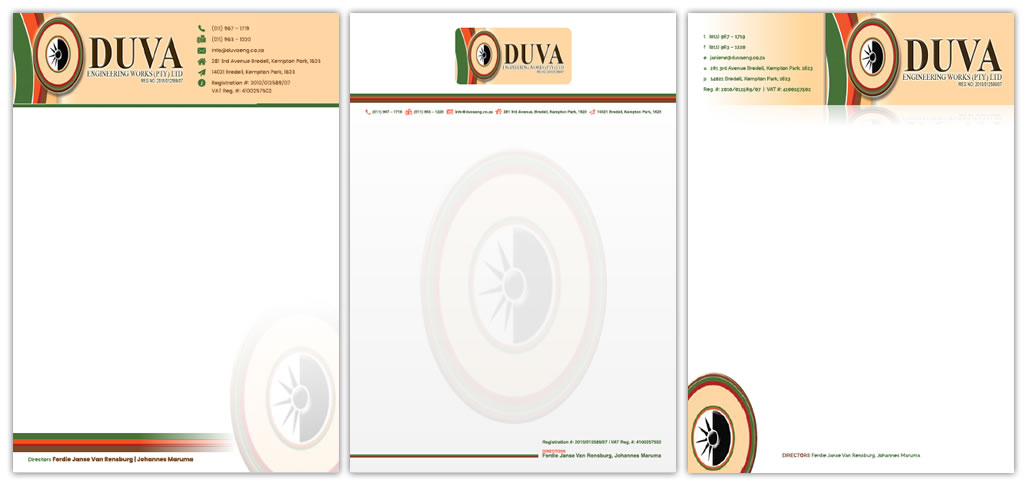 Duva Engineering Works, engineering company letterhead design, letterhead designers engineering firm