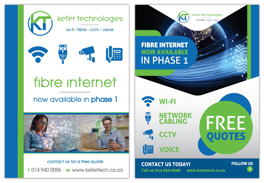Keter Technologies, fibre installers advert design, wifi installer advert design, electronic advert designers
