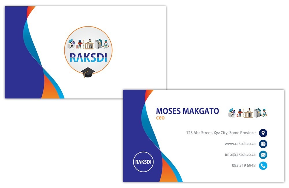 Raksdi, training company business card design, business card designers for educational company