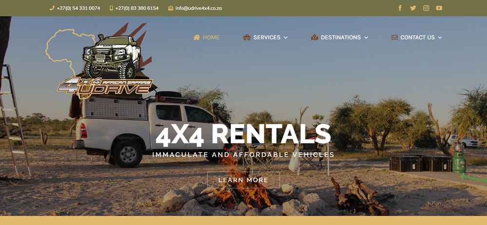 UDRIVE 4x4 Rentals, 4x4 rental company website design, 4x4 rentals web designers