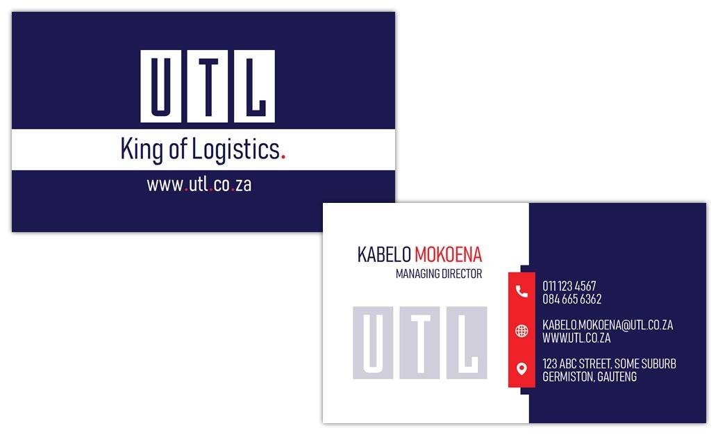 Ukwindla Transport & Logistics, logistics company business card design, transport company business card designers, business card for transport company