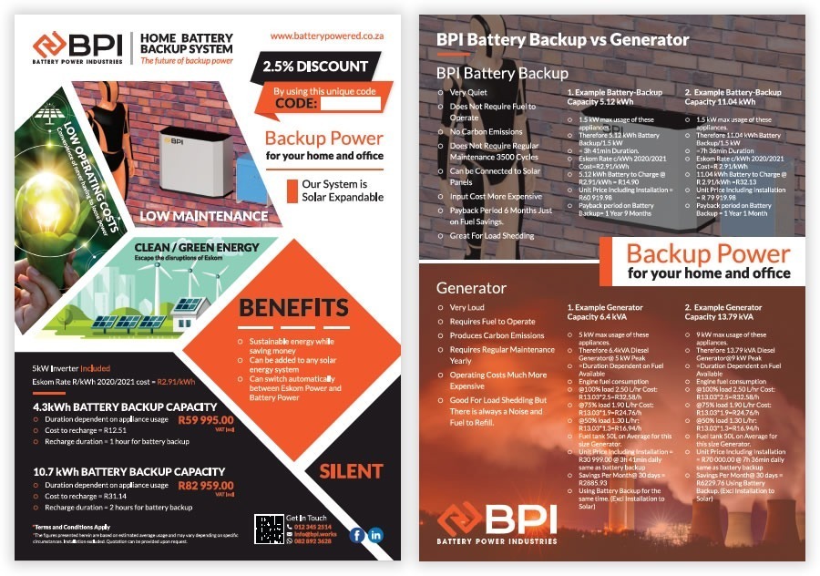 BPI, backup battery flyer designer, battery backup flyer designer, flyer designers for backup battery company