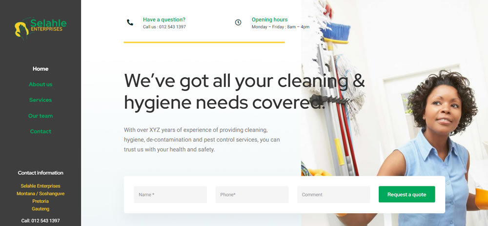 Selahle Enterprises, cleaning company web designers, web designer for cleaning business, hygiene services website designer