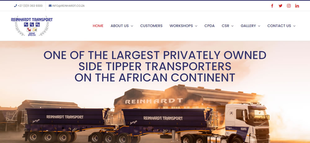 Reinhardt Transport Group, side tipper trucks website designer, transport company web designer, web developers for transport company
