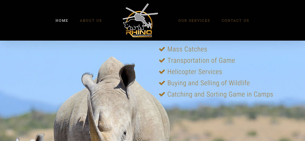 Rhino Wildvangdienste, wild catching website designers, transport of game website, helicopter services web designer, wildlife selling website
