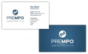 Prempo Construction (Pty) Ltd, construction company business card design, business card design for construction company, builder company business card design