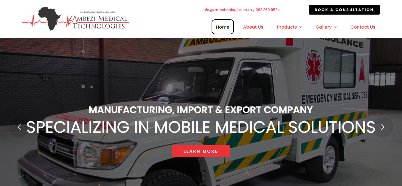 Zambezi Medical Technologies, Ambulance Manufacturer Website, Mobile Clinic Manufacturer Website, Website for Medical Solutions