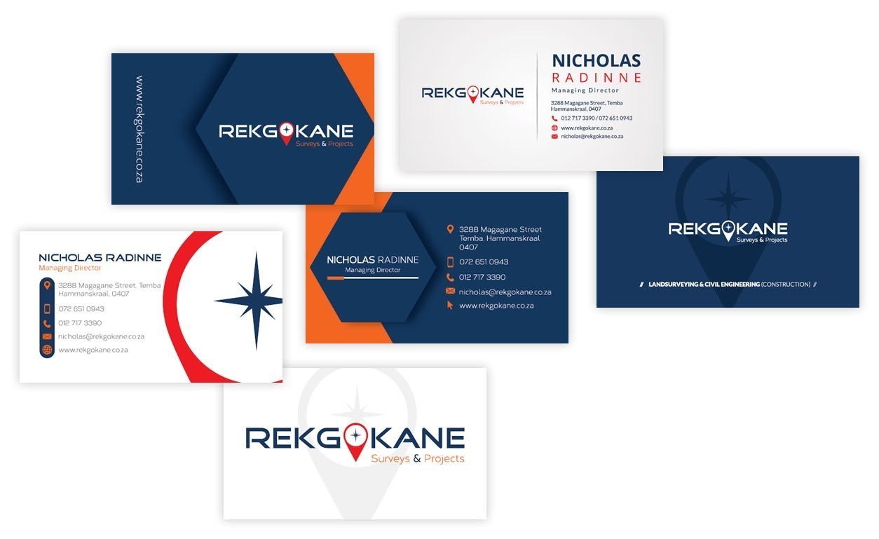 Rekgokane Surveys & Projects, Rekgokane Surveys & Projects, project managers business card Design, surveys company business card design, civil engineer business card design