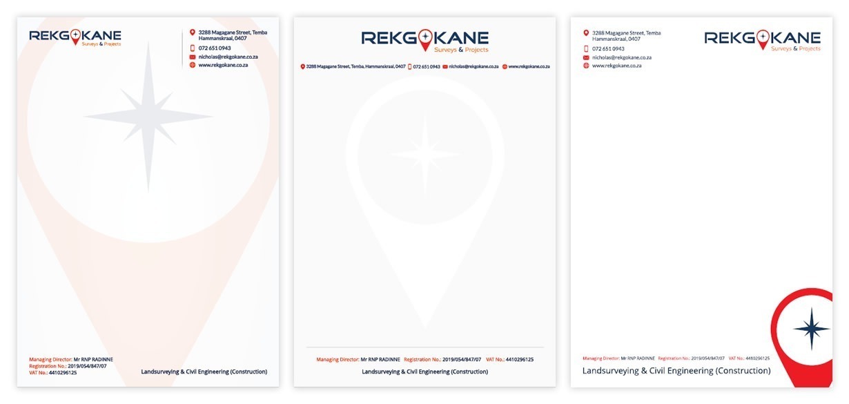 Rekgokane Surveys & Projects, project managers letterhead design, surveys company letterhead design, civil engineer letterhead design