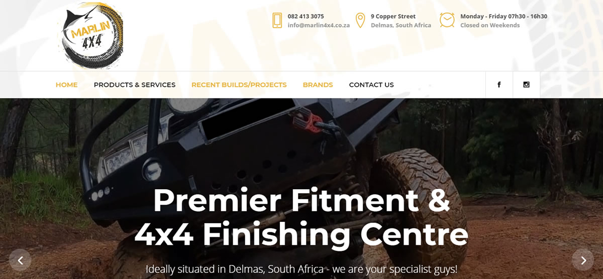 Marlin 4x4, 4x4 fitment centre website, 4x4 finishing centre website, website designers 4x4 fitment centre, web developers 4x4 finishing centre