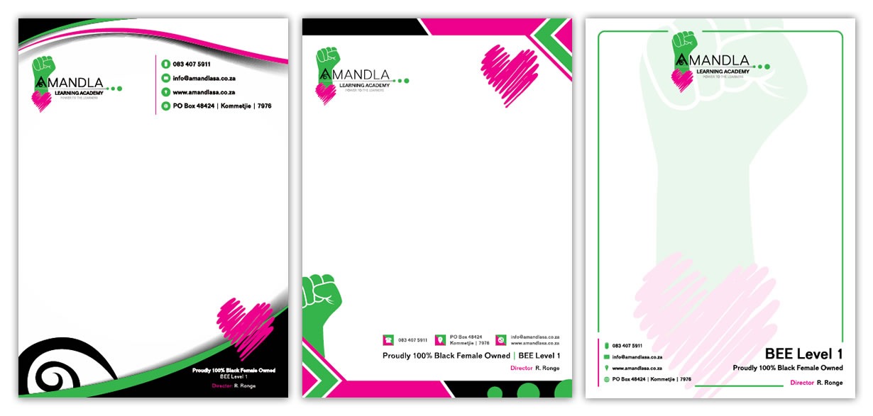 Amandla Learning Academy, learning academy letterhead design, letterhead designers for learning academy, training academy letterhead design