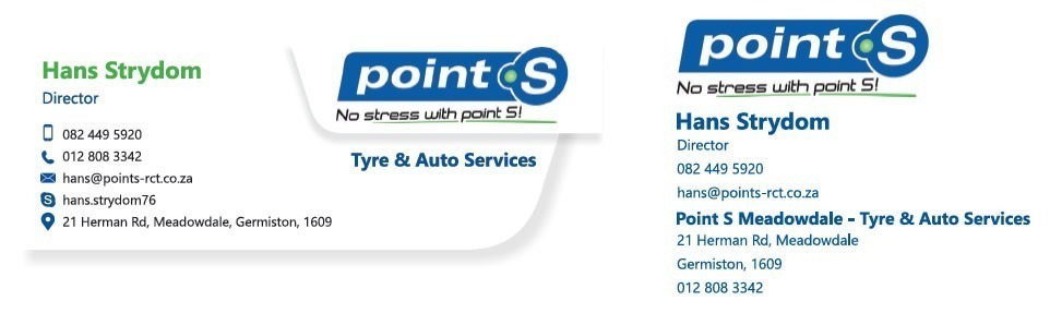 Point S, tyre services email signature design, email signature design for tyre services, auto services email signature design