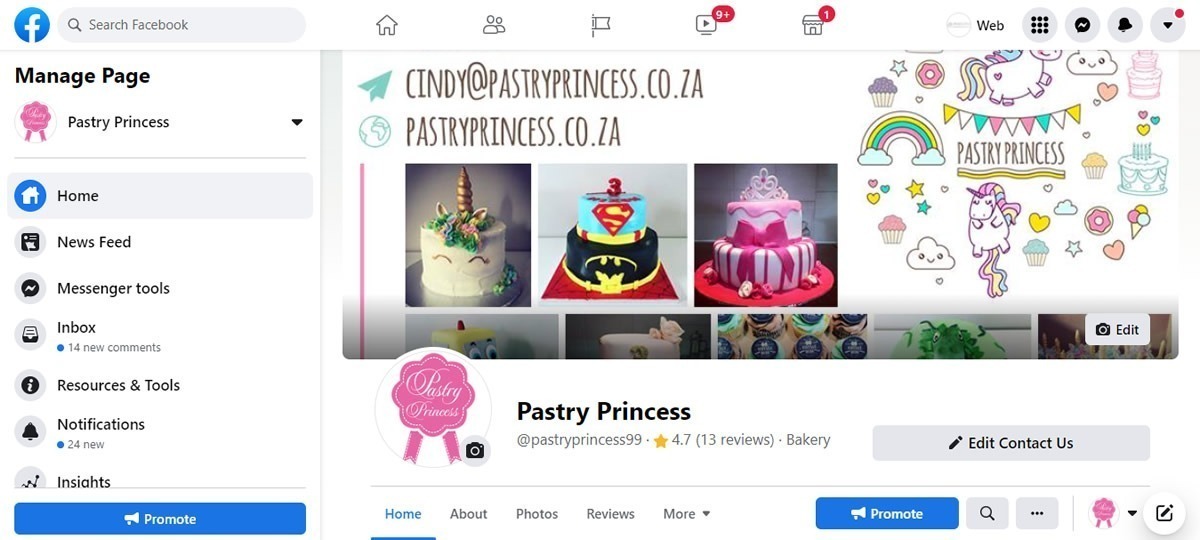 Pastry Princess, Cakes Baker Social Media Management, Cupcakes Baker Social Media Management, Social Media Manager Bakery, Social Media Managers