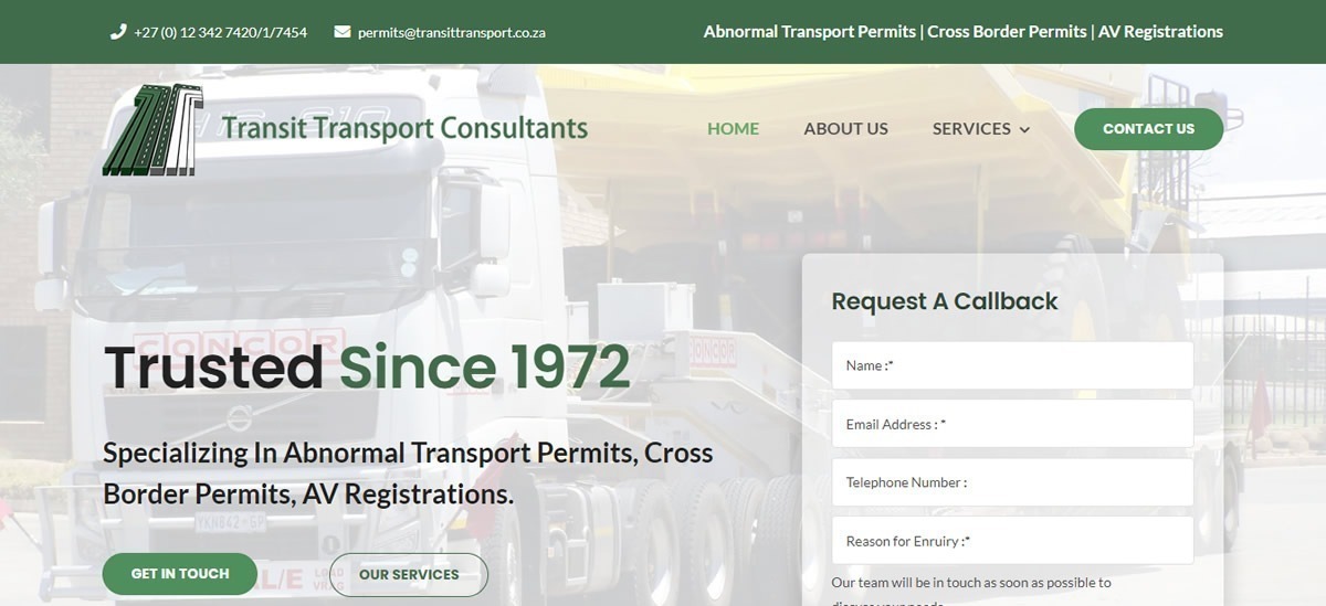 Transit Transport, Cross Border Permits Web Designers, Web Developers Abnormal Transport Permits, AV Registrations Web Designers, Web Design Company