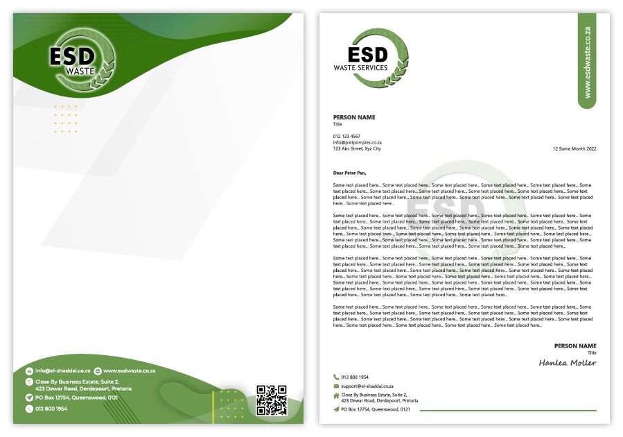 ESD Waste Management, Waste Management Letterhead Design, Waste Removal Letterhead Design, Domestic Waste Removal Letterhead Designers