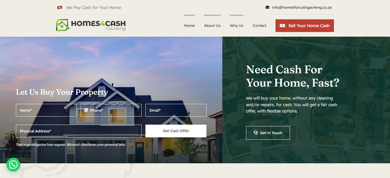 Homes for Cash Gauteng, Sell Home for Cash Website, Web Designers for House for Cash, Property for Cash Website, Web Designers Gauteng, Web Design Company, Local Web Designers