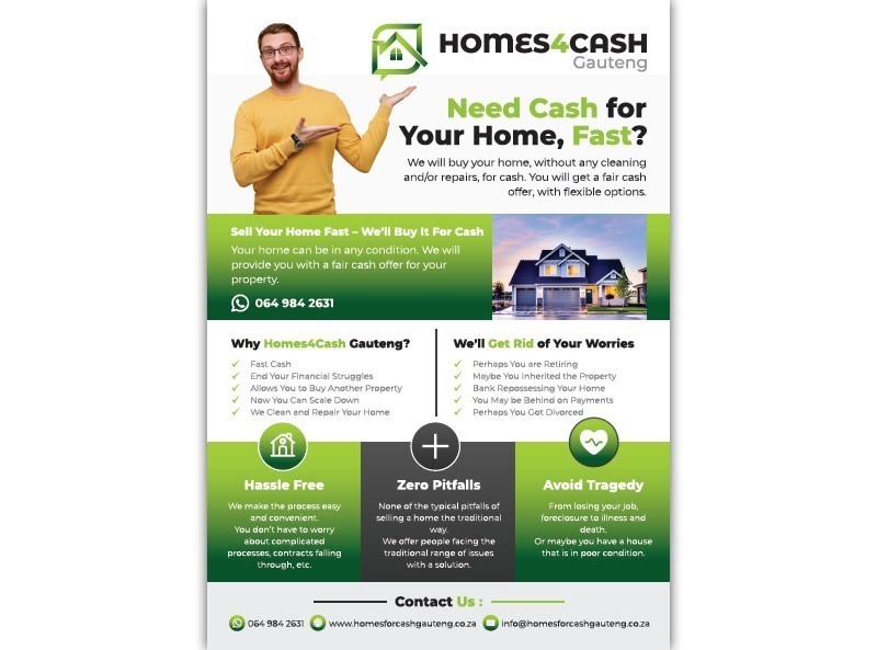 Homes for Cash Gauteng, Sell your house fast, Sell your home cash, Flyers, Flyer Designers