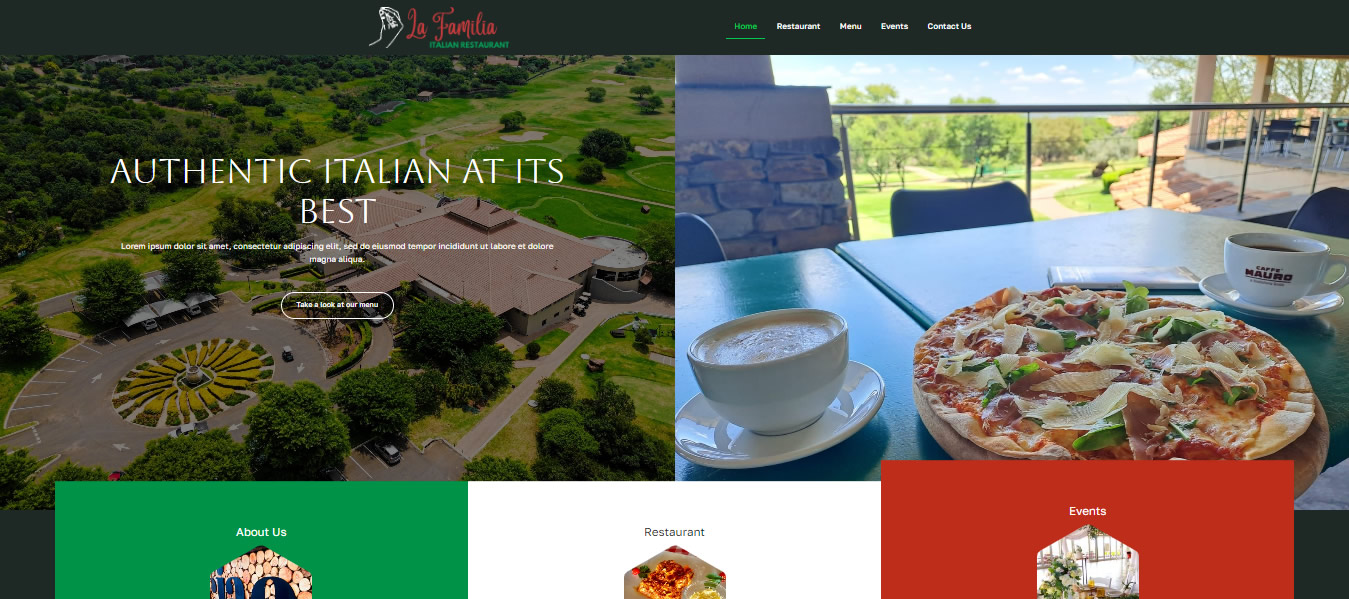 La Familia Restaurant, italian restaurant website, web designers for restaurant, restaurant website designer, italian restaurant web design company, pretoria, gauteng, cape town