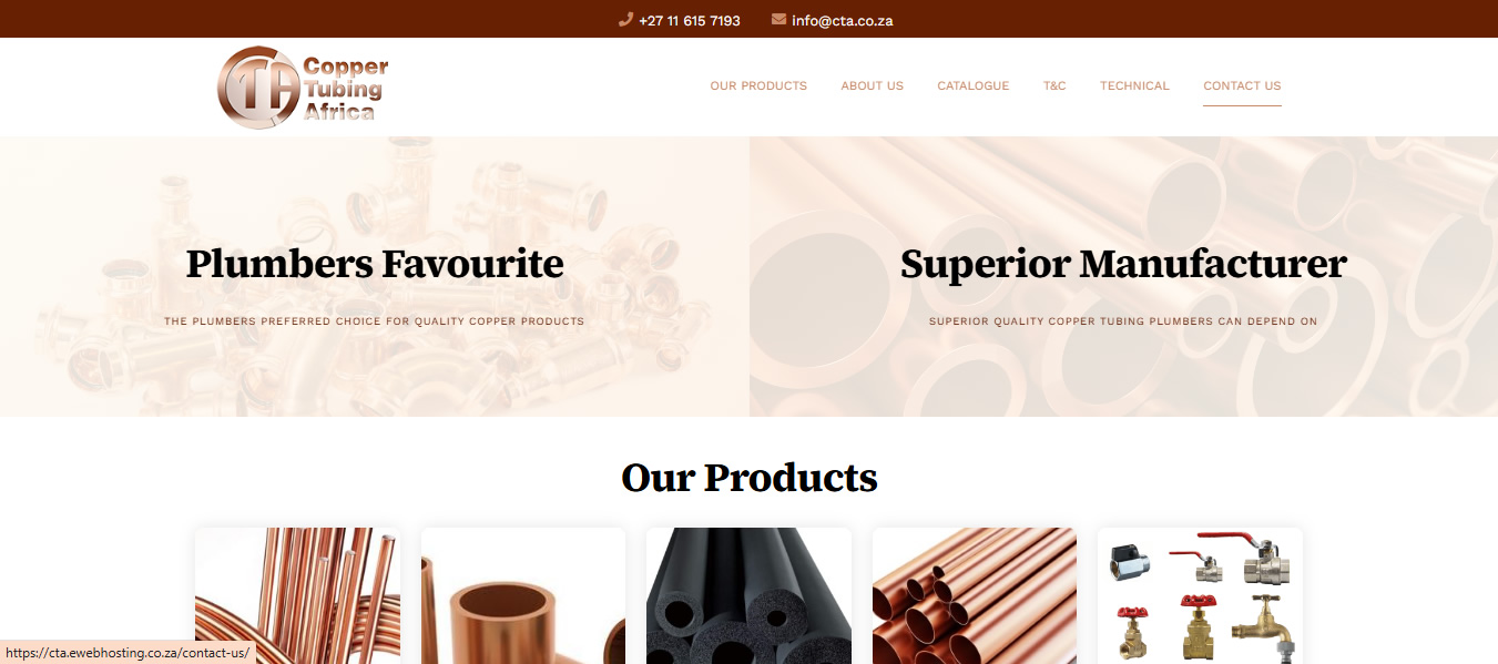 Copper Tubing Africa Website Development Sandton