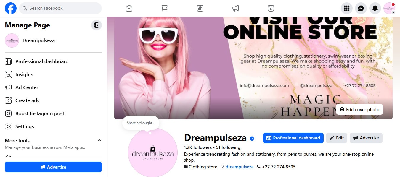 Dream Pulse ZA Online Clothing Store Social Media Management South Africa